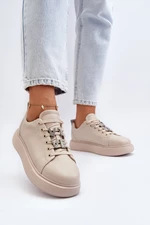Women's leather sneakers with beige decorations Dysuria