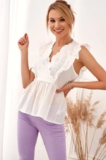 Lady's summer blouse with embroidered cream front