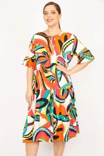 Şans Women's Colorful Plus Size Woven Viscose Fabric Layered Dress