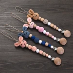 Baby Wooden Pacifier Clip Wood Crochet Rabbit Teething Soother Chain For BPA Free Nursing Chew Toy Baby Dummy Holder Chain