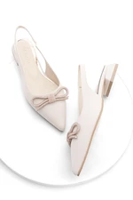 Marjin Women's Pointed Toe Open Back Flats with Bowknot and Buckle Parker Beige.