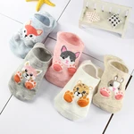 5 Pairs Cartoon Women Sock Slippers Invisible Non Slip Cotton Short Socks Cute Fox Cat Dog Footprint No Show Ankle Boat Socks