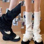 Womens Lolitas Knit Long Socks Lace Frilly Leg Warmer Harajuku Japanese Style Booties Socks Winter Warm Ankle Heap Socks