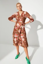 Trendyol Brown Belted Patterned Dress