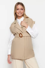 Trendyol Camel Waist with Belt Detail Woven Trench Vest