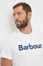Bavlnené tričko Barbour biela farba, s potlačou, MTS0531