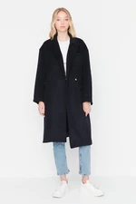 Trendyol Navy Blue široký střih oversized páskový prémiový vlněný kabát