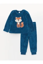 LC Waikiki Crew Neck Long Sleeve Embroidery Detailed Plush Baby Boy Pajamas Set