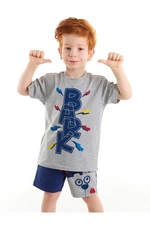 Denokids Bark Boys' Gray T-Shirt, Navy Blue Shorts Set.