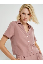 Koton Crop Shirt with Short Sleeves and Pockets Modal Blend.