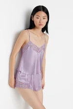 Trendyol Lilac Lace Detailed Satin Undershirt-Short Woven Pajamas Suit