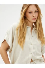 Koton Oversized Shirt Sleeves with Fold Detail Linen Blend.