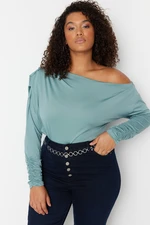 Trendyol Curve Green Scuba Shoulder Detailed Stretch Knitted Blouse