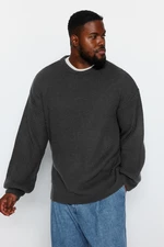 Trendyol Anthracite Plus Size Men's Oversize Fit Wide Fit Crew Neck Basic Knitwear Sweater