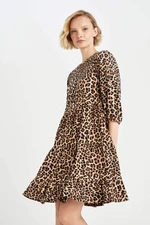 DEFACTO Animal Half Sleeve Mini Long Sleeve Dress