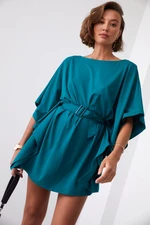 Casual kimono dress with sea green belt