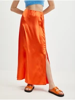 Orange ladies satin maxi skirt VILA Ella - Ladies