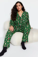 Trendyol Curve Green Shirt Collar New Year Themed Knitted Pajama Set