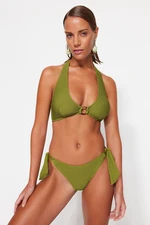 Trendyol Khaki Wiązanie Teksturowane Dół Bikini Regular Leg