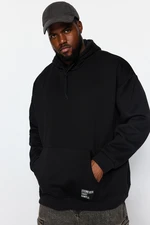 Trendyol Black Plus Size Hooded Labeled Fleece/Warm Sweatshirt