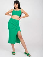 Dark green ribbed basic set with skirt RUE PARIS