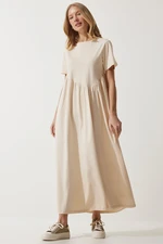 Happiness İstanbul Women's Vanilla Gathered Long Knitted Dress