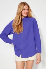 Trendyol Light Purple Single Pocket Boyfriend/Wide Fit Cotton Woven Shirt