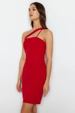 Trendyol Czerwona Asymetryczna Sukienka Tkana Z Kołnierzem