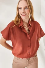 Olalook Women's Tile Bat Oversize Linen Shirt