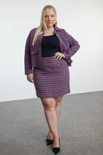 Trendyol Curve Purple Gold Buttoned Plaid Tweed Mini Woven Plus Size Skirt