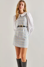 Bianco Lucci Women's Belted Plaid Patterned Collar Dress