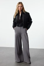 Trendyol Anthracite Extra Wide Leg/Wide Leg Palazzo Pleated Woven Trousers