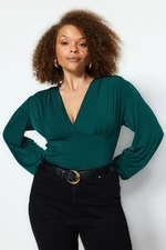 Trendyol Curve Emerald Green V Neck Sandy Knitted Blouse