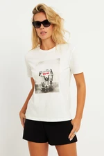 Cool & Sexy Women's Ecru Printed T-Shirt