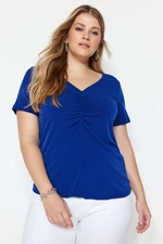 Trendyol Curve Sax Gathered Short Sleeve Knitted Blouse