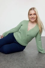 Trendyol Curve Mint Double Breasted Collar Ribbed Crop Knitwear Sweater