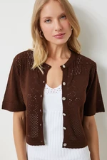 Happiness İstanbul Women's Brown Openwork Seasonal Knitwear Cardigan