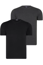 DUAL SET T8569 DEWBERRY BIKE COLLAR MENS T-SHIRT-DARK BLACK-ANTHRACITE