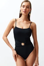 Trendyol Black Belted Strapless Premium Accessories Regular Swimsuit