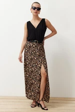 Trendyol Multicolored Leopard Patterned Slit Detailed Viscose Fabric Maxi Length Woven Skirt