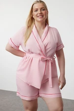 Trendyol Curve Pink Woven Pajama Set with Binding and Piping Detail