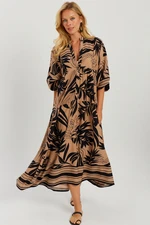 Cool & Sexy Women's Camel-Black Patterned Loose Maxi Dress GO166