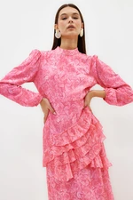 Trendyol Pink Floral Skirt Ruffled Lined Woven Chiffon Dress