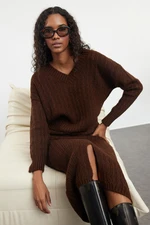 Trendyol Brown Wool Knitted Knitwear Top-Top Set