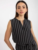 FRESH MADE women's black striped blouse without sleeves