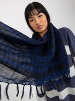 Black and navy blue shamagh scarf with fringeBlack and navy blue shamagh scarf with fringe