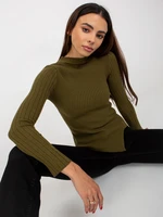 Asymmetrical ribbed sweater in khaki cut