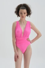 Dagi Neon Pink Deep V-Neck Swimsuit