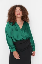 Trendyol Curve Emerald Green Satin Woven Snap Body