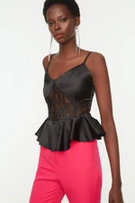 Trendyol Black Lace Detail Satin Blouse